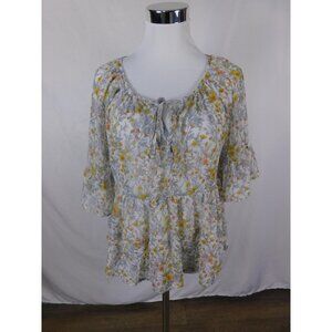 Blu Pepper Floral Tie Neck Babydoll Blouse Boho Witch S